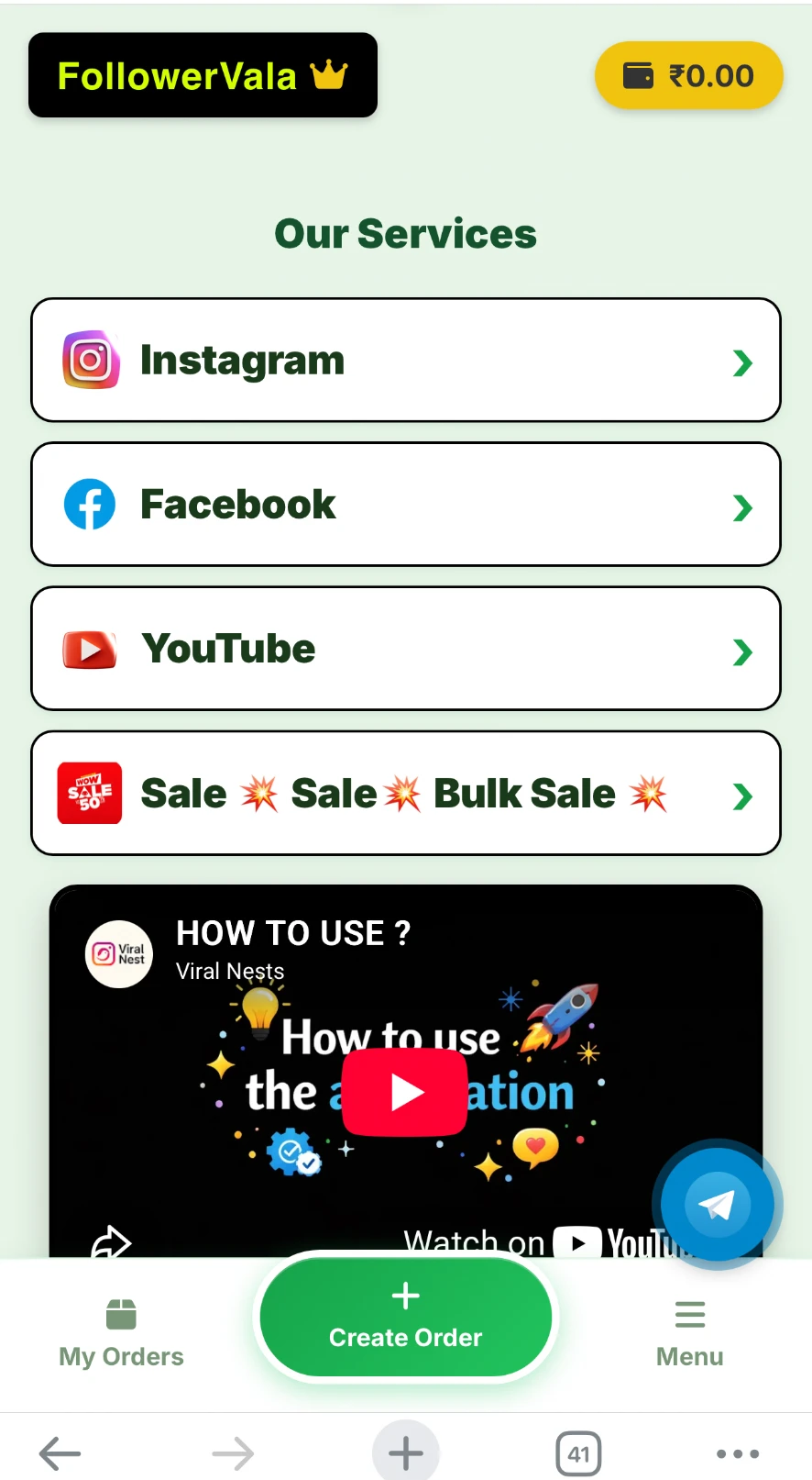 Viralnix app services screen